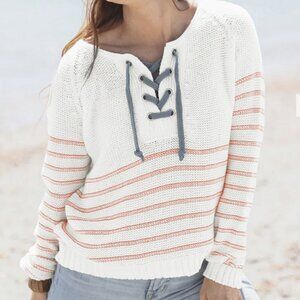 Wooden Ships Hudson Lace-Up Striped Cotton Knit Sweater X/S